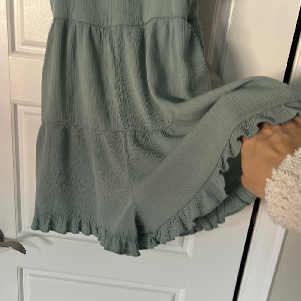 Art Class Greenish Blue Romper with Spaghetti Straps and Ruffled Design - Picture 3 of 5